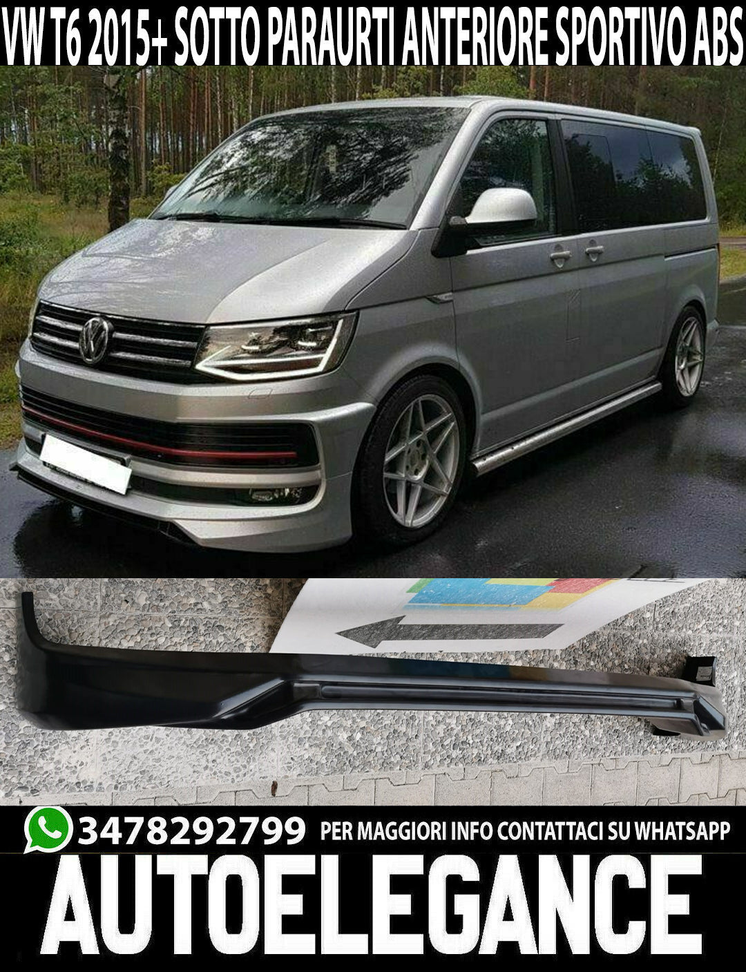 UNDER BUMPER VW T6 TRANSPORTER 2015+ FRONT SPORT LOOK IN ABS