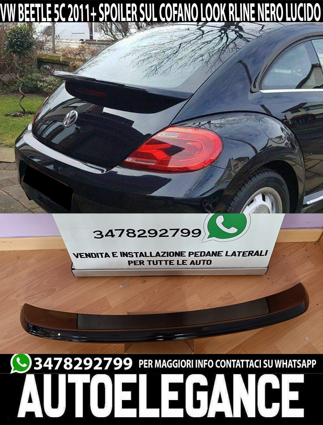 VW BEETLE 5C5 2011-2018 REAR HOOD SPOILER R LINE GLOSS BLACK 0284