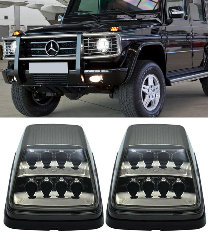 LED TURN SIGNALS SMOKE HOOD MERCEDES G W463 1989-2015 FRONT INDICATORS BLACK