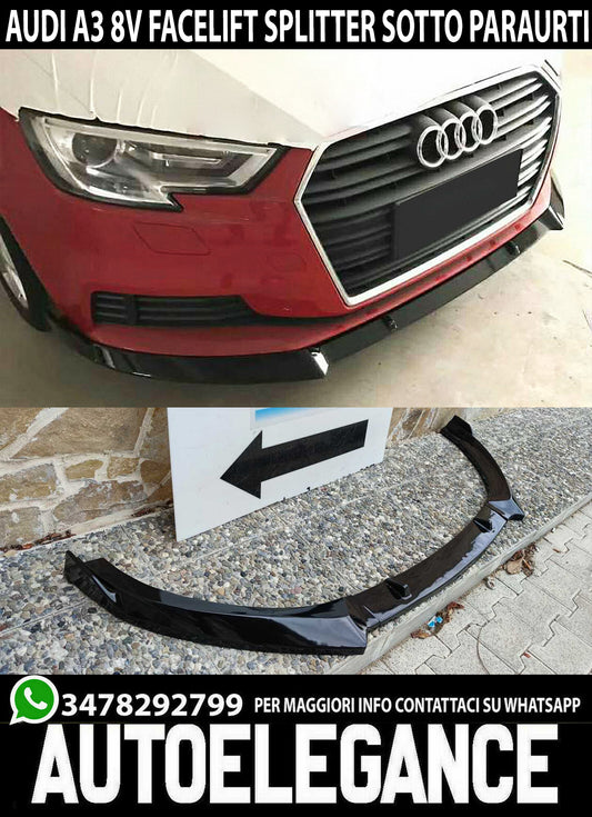 LAMA AUDI A3 8V FACELIFT SOTTO PARAURTI ANTERIORE NERO RS3 S3 SLINE SPLITTER