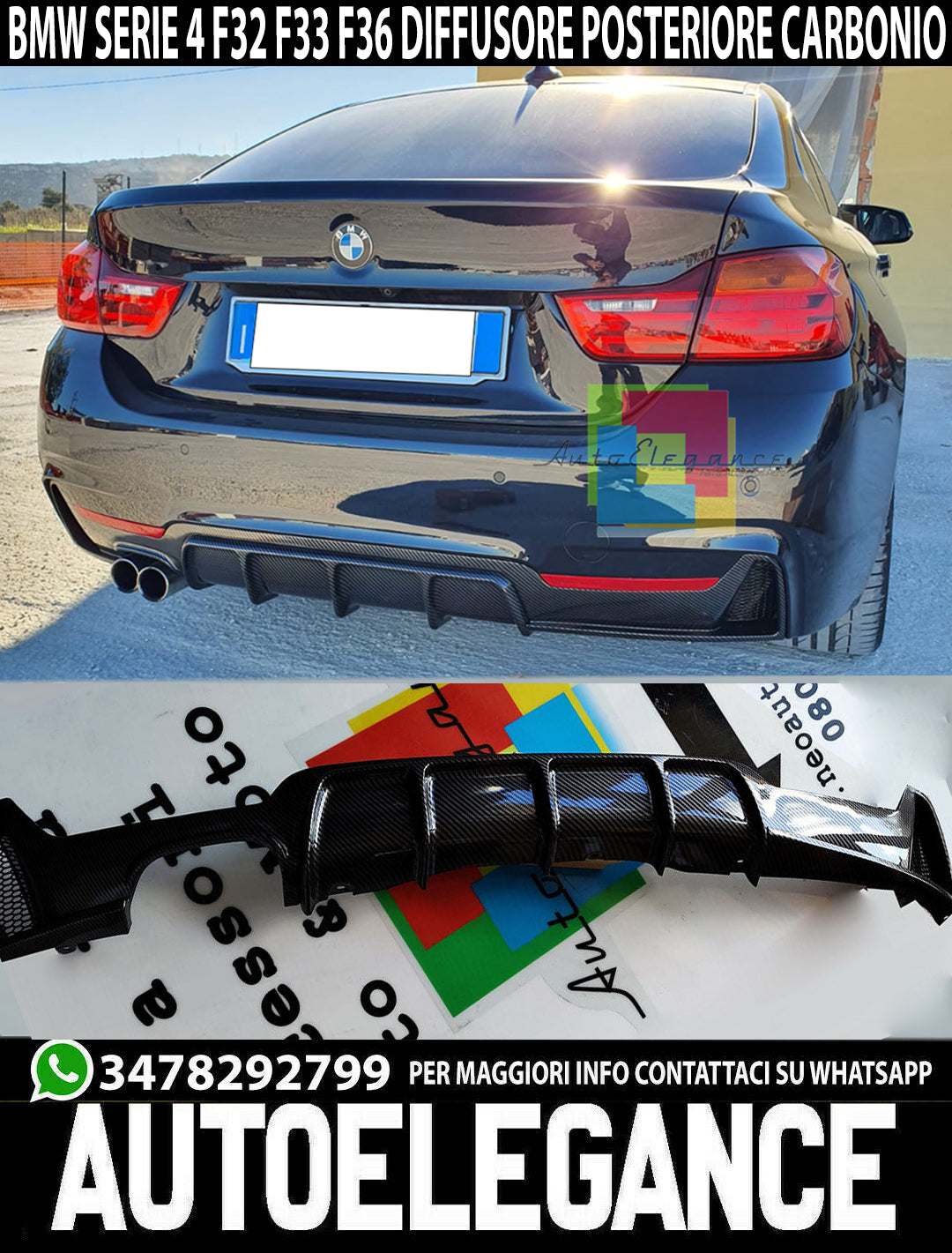 CARBON DIFFUSER FOR BMW 4 SERIES F32 F33 F36 2014-2019 REAR ABS 0048