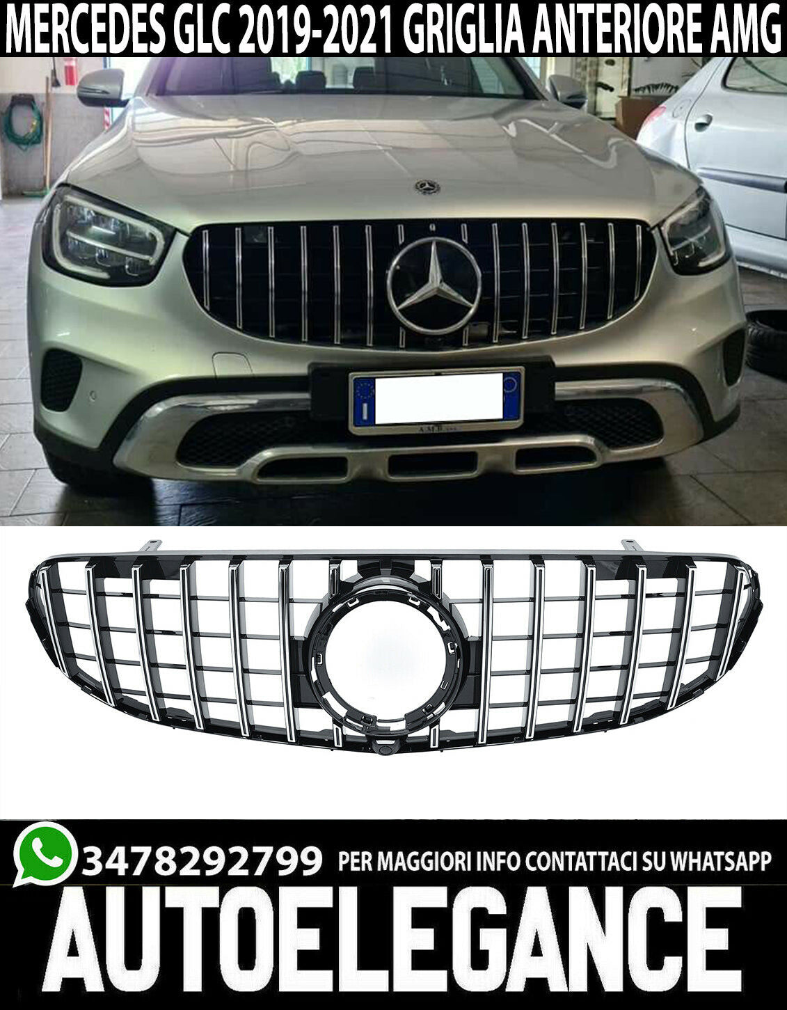 GRIGLIA ANTERIORE PER MERCEDES GLC C253 X253 2019+ PROFILI CROMATI AMG 0055