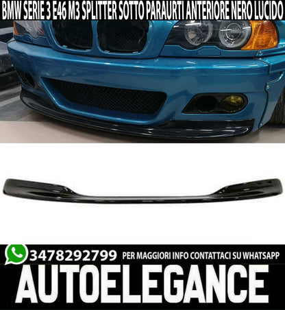 BMW SERIE 3 M3 E46 SOTTO PARAURTI ANTERIORE ABS NERO LUCIDO SPLITTER LAMA AUTOELEGANCERICAMBI