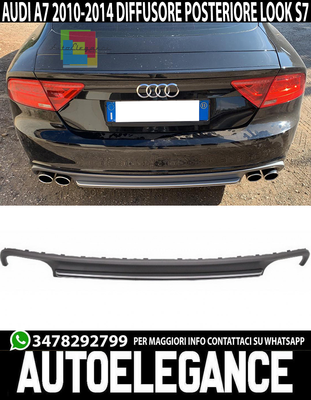 DIFFUSORE S7 SOTTO PARAURTI AUDI A7 SPORTBACK 2010-2014 DOPPIO SCARICO - IN ABS