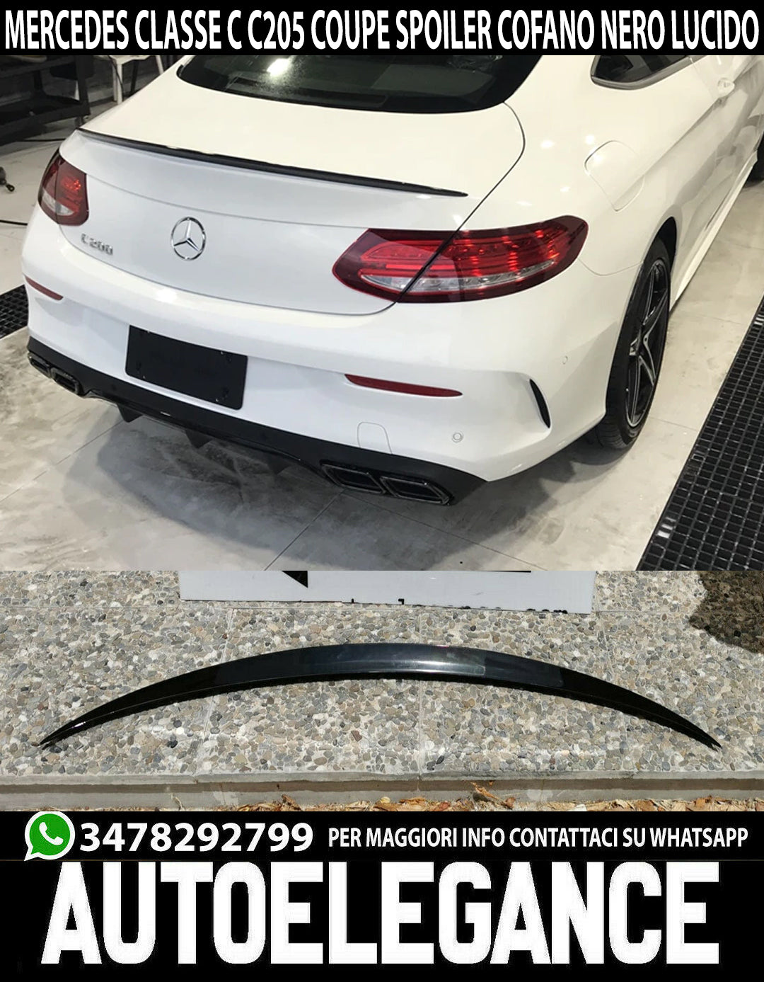 SPOILER POSTERIORE SUL COFANO MERCEDES CLASSE C C205 COUPE LOOK AMG NERO LUCIDO