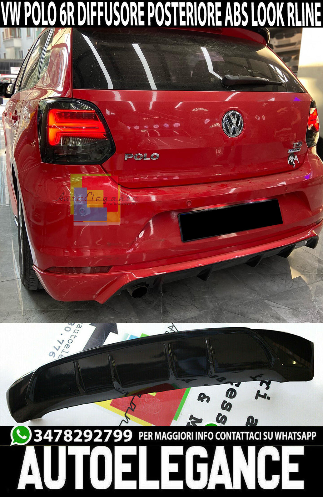 VW POLO 6R SOTTO PARAURTI LOOK DIFFUSORE POSTERIORE R ABS 0045
