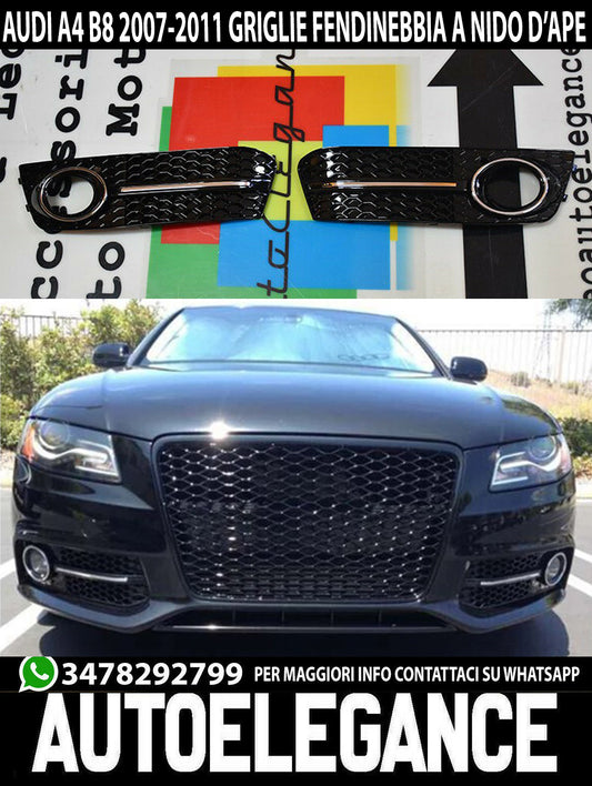 AUDI A4 B8 2008-2012 GRIGLIE FENDINEBBIA NERE DETTAGLI CROMATI DESIGN RS4 S4 AUTOELEGANCERICAMBI