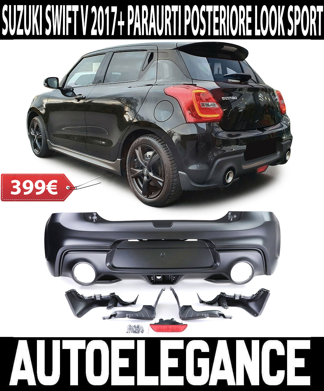 SUZUKI SWIFT V 2017+ PARAURTI POSTERIORE LOOK SPORT IN ABS