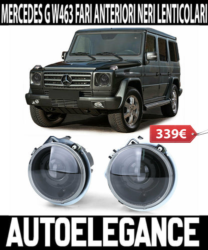FARI ANTERIORI LENTICOLARI MERCEDES CLASSE G W463 FANALI NERI AMG LOOK H7