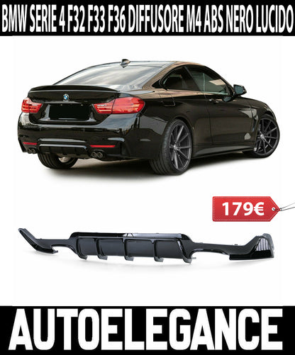 BMW SERIE 4 F32 F33 F36 2013+ SOTTO PARAURTI POSTERE DIFFUSORE M4 NERO LUCIDO AUTOELEGANCERICAMBI