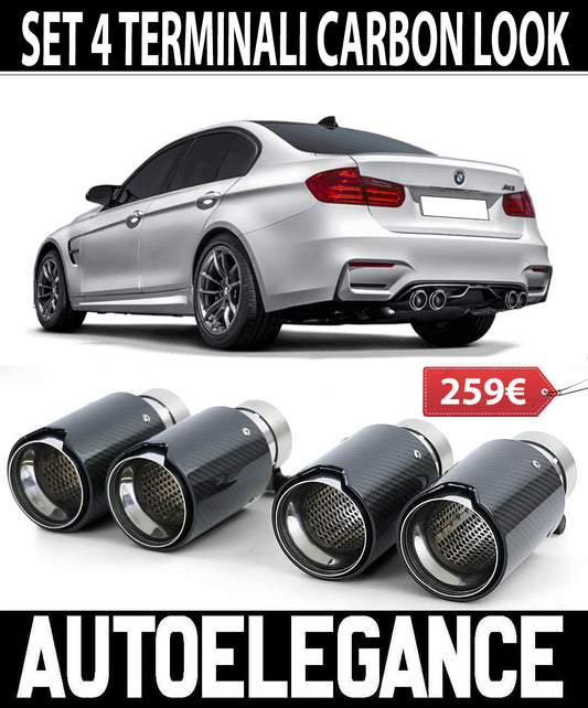 BMW SERIE 3 F30 F31 4x TERMINALI DI SCARICO ACCIAIO CARBONIO LOOK M3 AUTOELEGANCERICAMBI