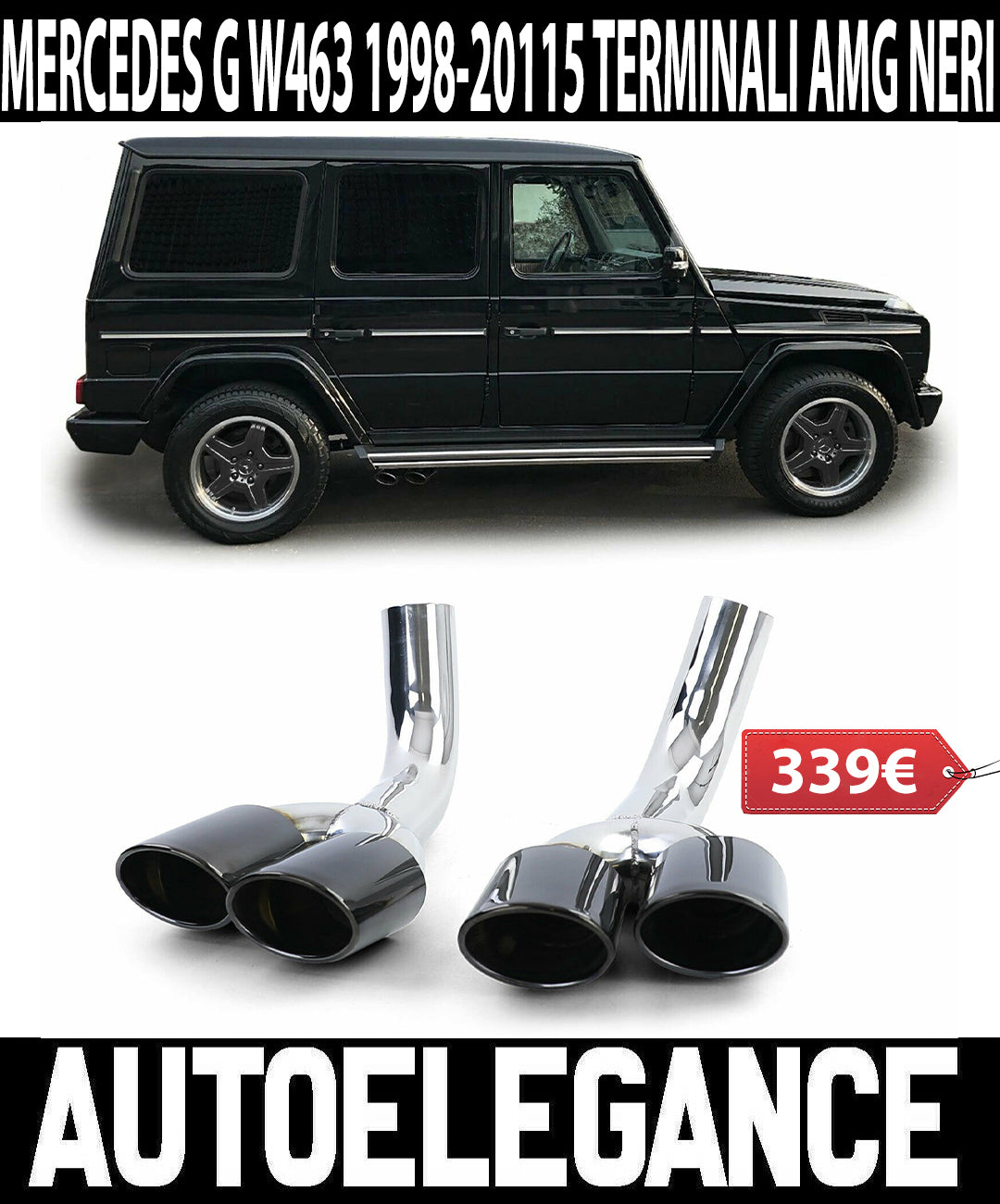 MERCEDES G-CLASS W463 1989-2015 AMG LOOK EXHAUST PIPE STAINLESS STEEL BLACK