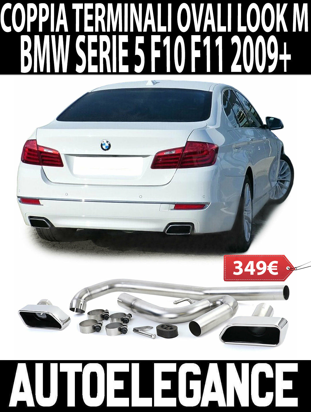 TERMINALI SCARICO COMPLETI PER BMW SERIE 5 F10 F11 INOX M SPORT V8