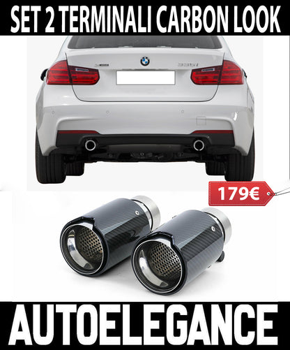 BMW SERIE 3 F30 F31 2x TERMINALI DI SCARICO ACCIAIO CARBONIO LOOK M SPORT AUTOELEGANCERICAMBI