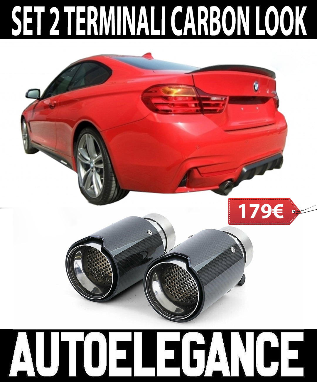BMW SERIE 4 F32 F33 F36 2x TERMINALI DI SCARICO ACCIAIO CARBONIO LOOK M SPORT AUTOELEGANCERICAMBI