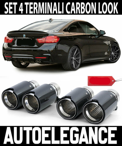 BMW SERIE 4 F36 F33 F32 4x TERMINALI DI SCARICO ACCIAIO CARBONIO LOOK M4 AUTOELEGANCERICAMBI