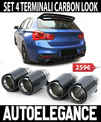 BMW SERIE 1 F20 F21 4x TERMINALI DI SCARICO ACCIAIO CARBONIO LOOK M1 AUTOELEGANCERICAMBI