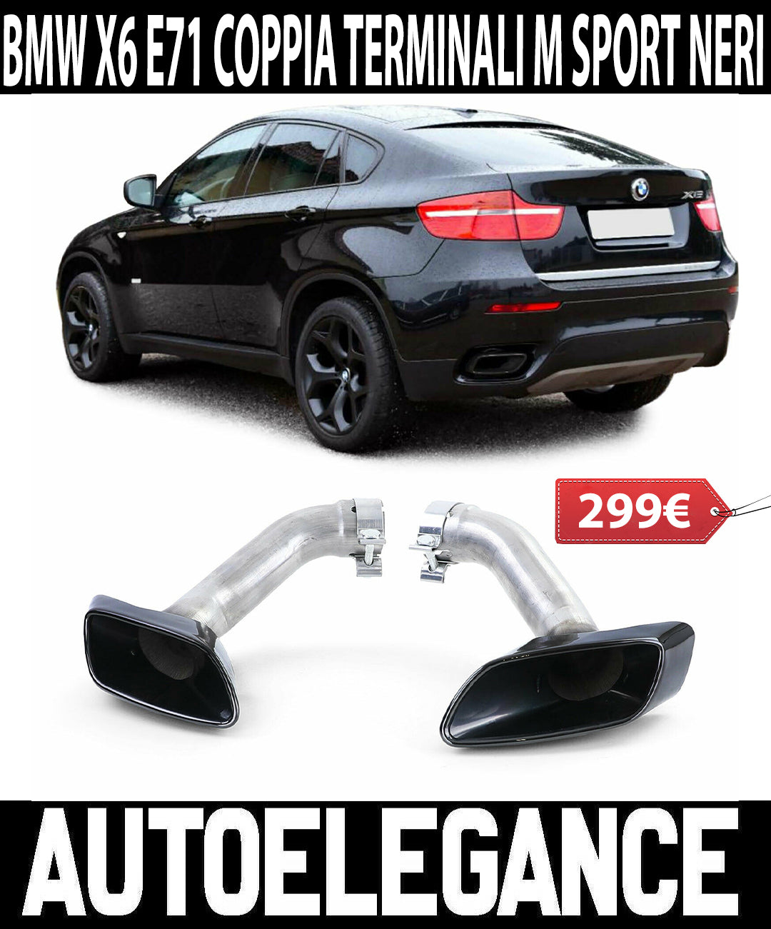 BMW X6 E71 COPPIA TERMINALI DI SCARICO NERI SPORTIVI LOOK M COVER V8 DESIGN AUTOELEGANCERICAMBI