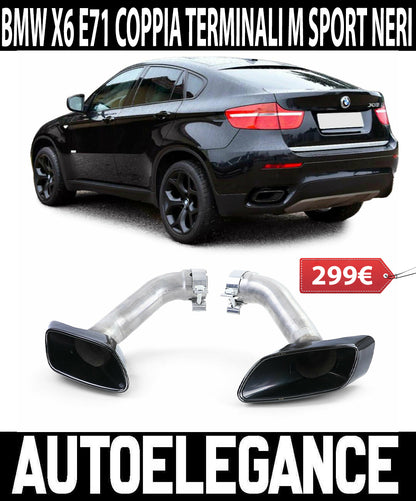 BMW X6 E71 COPPIA TERMINALI DI SCARICO NERI SPORTIVI LOOK M COVER V8 DESIGN AUTOELEGANCERICAMBI