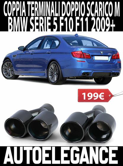 BMW SERIE 5 F10 F11 TERMINALI DI SCARICO IN ACCIAIO INOX LOOK M SPORT M5 NERI AUTOELEGANCERICAMBI