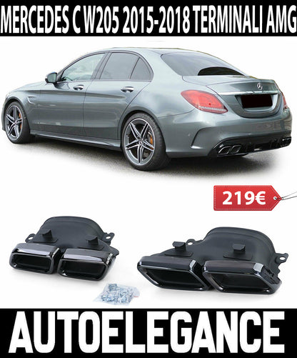 MERCEDES C-CLASS W205 2014-2018 BLACK STAINLESS STEEL EXHAUST PIPE AMG LOOK