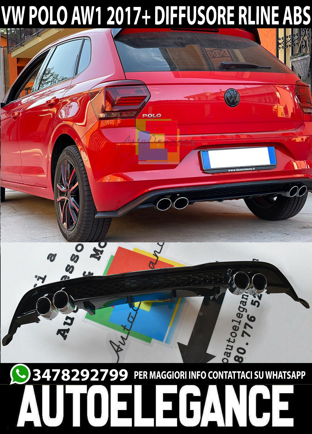 VW POLO AW1 DIFFUSORE POSTERIORE SOTTO PARAURTI QUATTRO TERMINALI ABS NERO