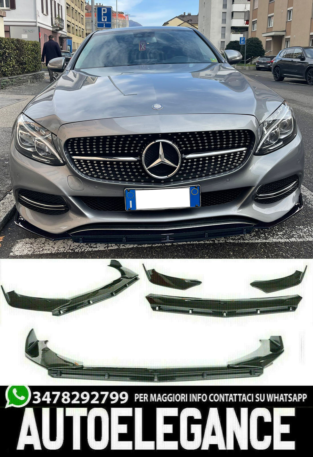 FRONT BUMPER SPOILER MERCEDES C CLASS W205 ABS SPLITTER BLADE