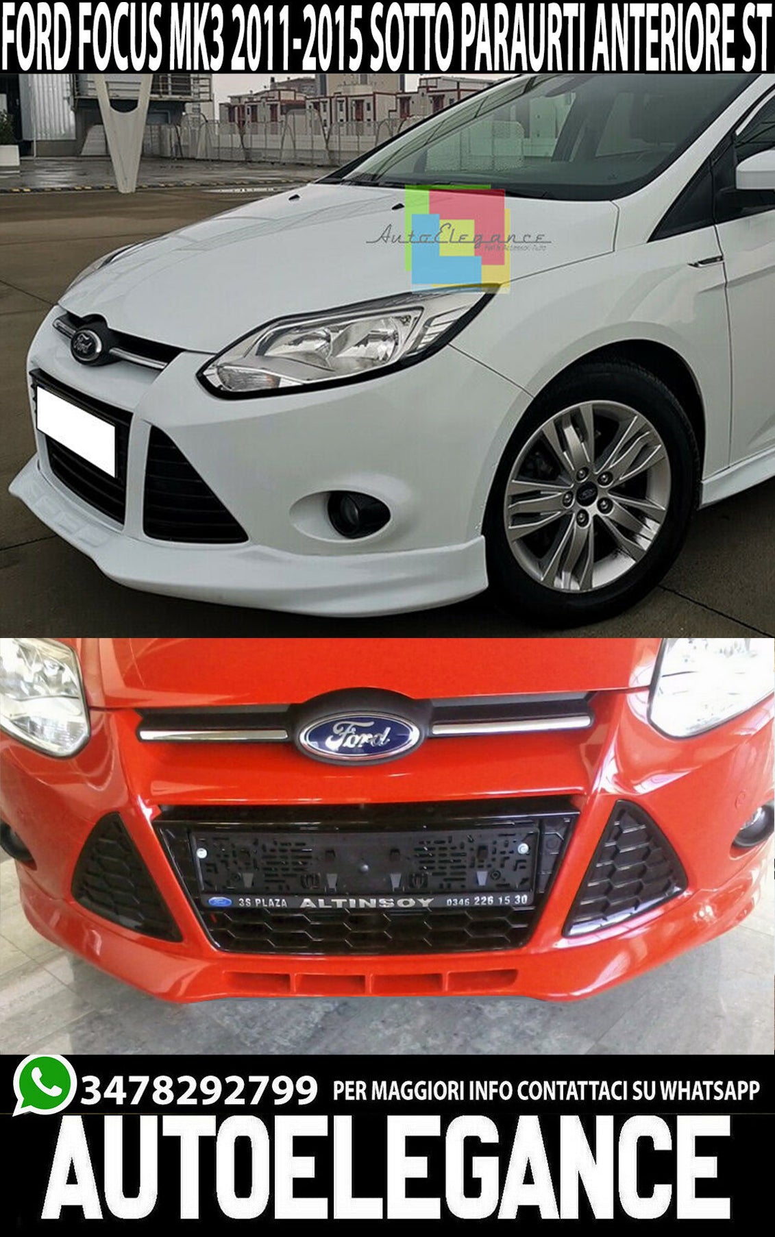 SOTTO PARAURTI FORD FOCUS MK3 2011+ SPOILER ANTERIORE LOOK ZETEC S