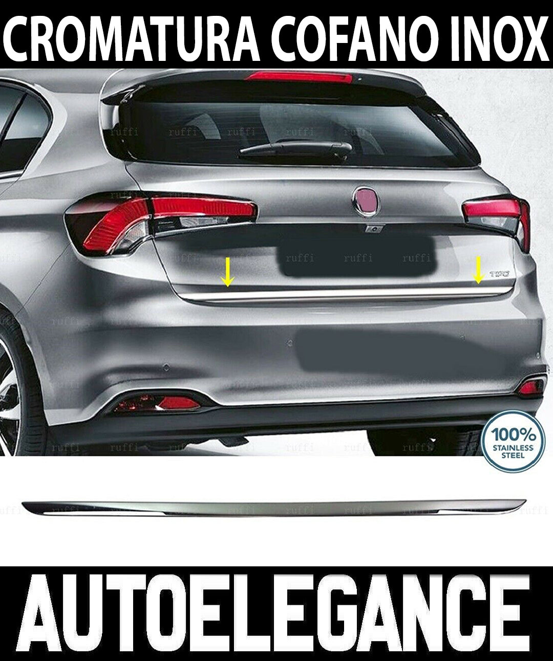 FIAT TIPO HB 2015+ CROMATURA COFANO POSTERIORE ACCIAIO INOX ADESIVA 3M