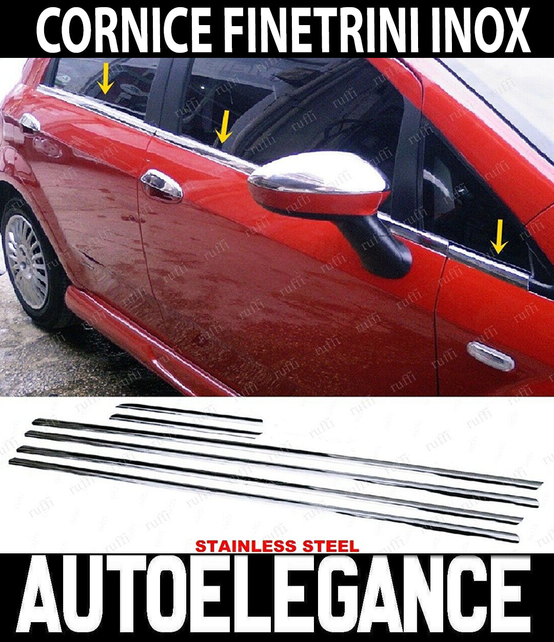 FIAT GRANDE PUNTO PUNTO EVO CORNICE INFERIORE FINESTRINI MODANATURA INOX CROMATE