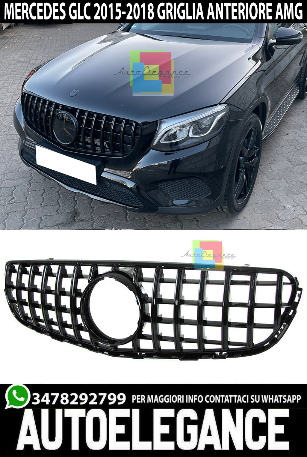 ✨GRIGLIA ANTERIORE MERCEDES GLC C253 X253 2015-2018 CALANDRA NERA BLACK EDITION✨