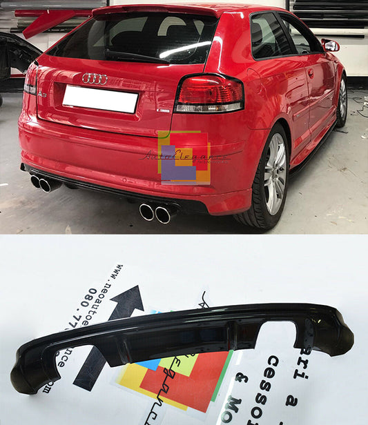 AUDI A3 8P 3 PORTE 2003-2008 DIFFUSORE POSTERIORE S3 SOTTO PARAURTI ABS DOPPIO AUTOELEGANCERICAMBI