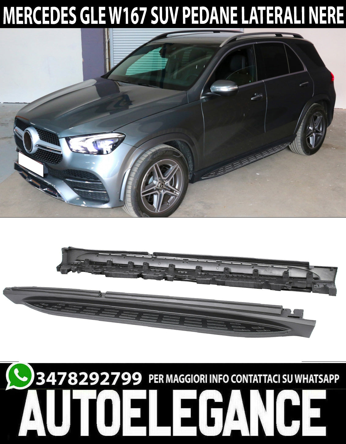 PEDANE LATERALI SOTTO PORTA PER MERCEDES GLE W167 2019+ ALLUMINIO NERO