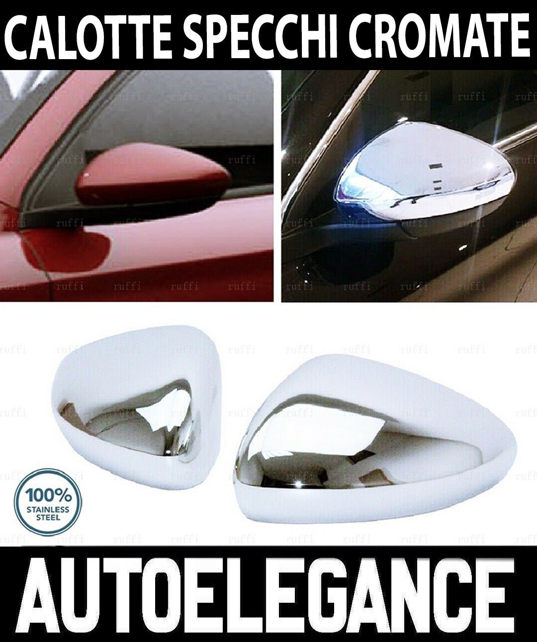 FIAT TIPO CALOTTE SPECCHI CROMATE ADESIVI ACCIAIO INOX 3M