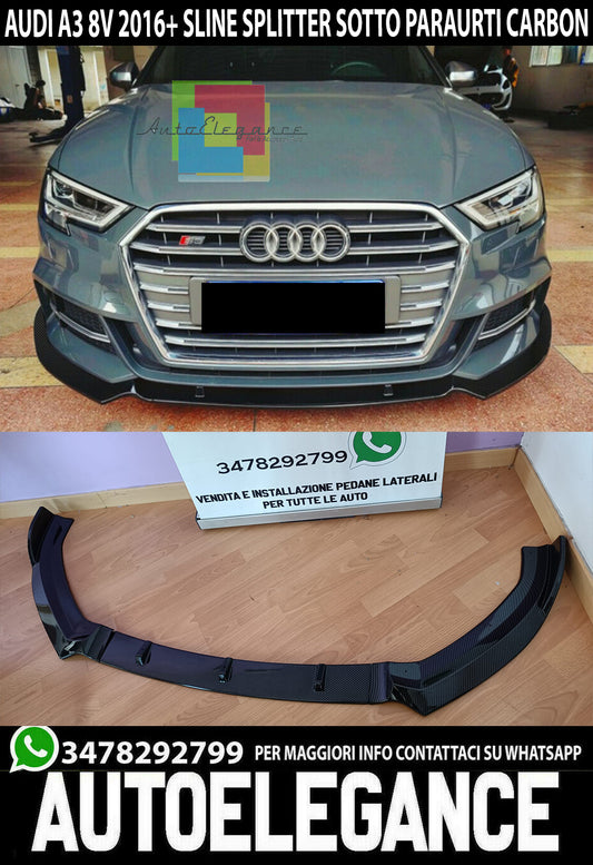 AUDI A3 8V 2017+ SLINE SOTTO PARAURTI ANTERIORE SPLITTER ABS CARBONIO 0286 AUTOELEGANCERICAMBI