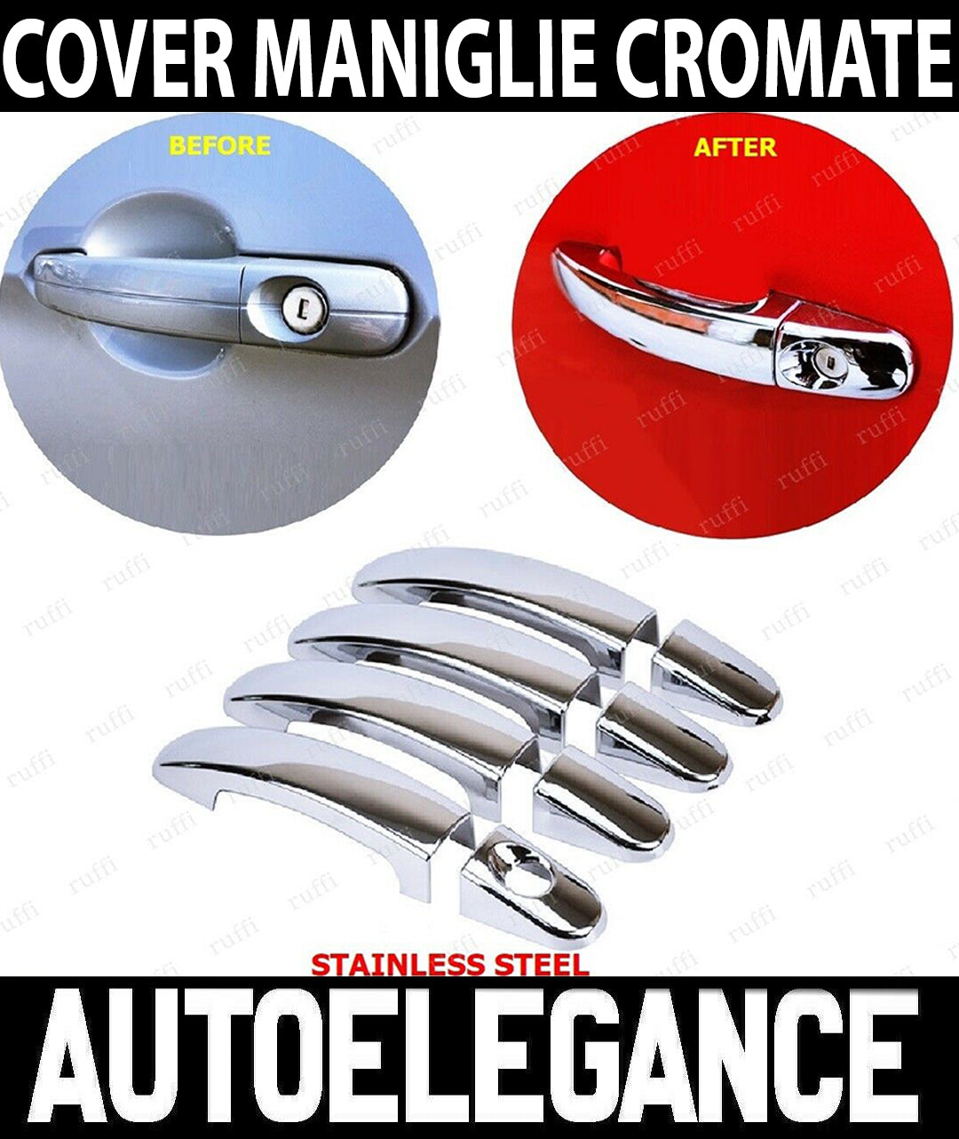 COVER MANIGLIE PER FORD RANGER 2011+ MODANATURA ACCIAIO INOX CROMATE AUTOELEGANCERICAMBI