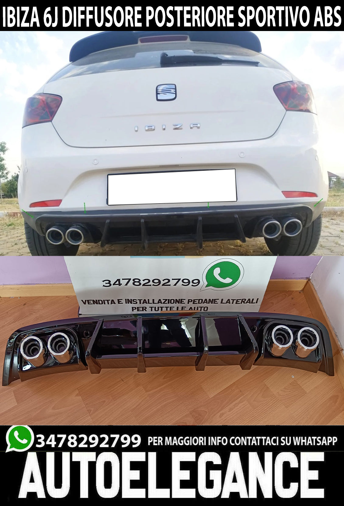 SEAT IBIZA 6J SOTTO PARAURTI POSTERIORE DIFFUSORE QUATTRO TERMINALI ABS 0283