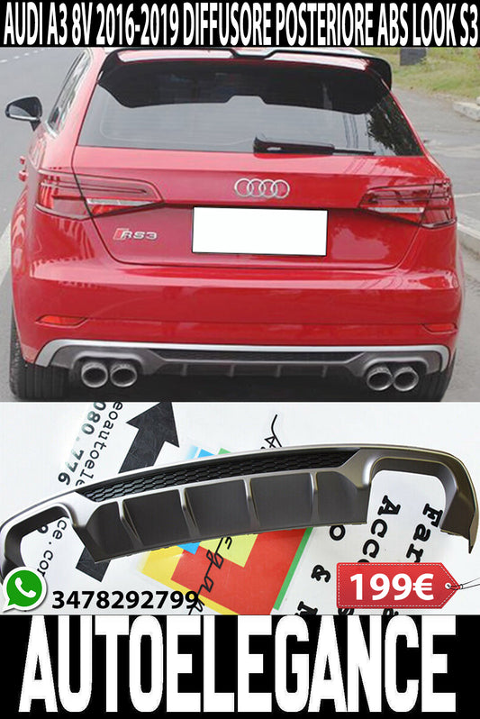 SOTTO PARAURTI AUDI A3 8V SPORTBACK 2016 IN POI RESTYLING DIFFUSORE S3