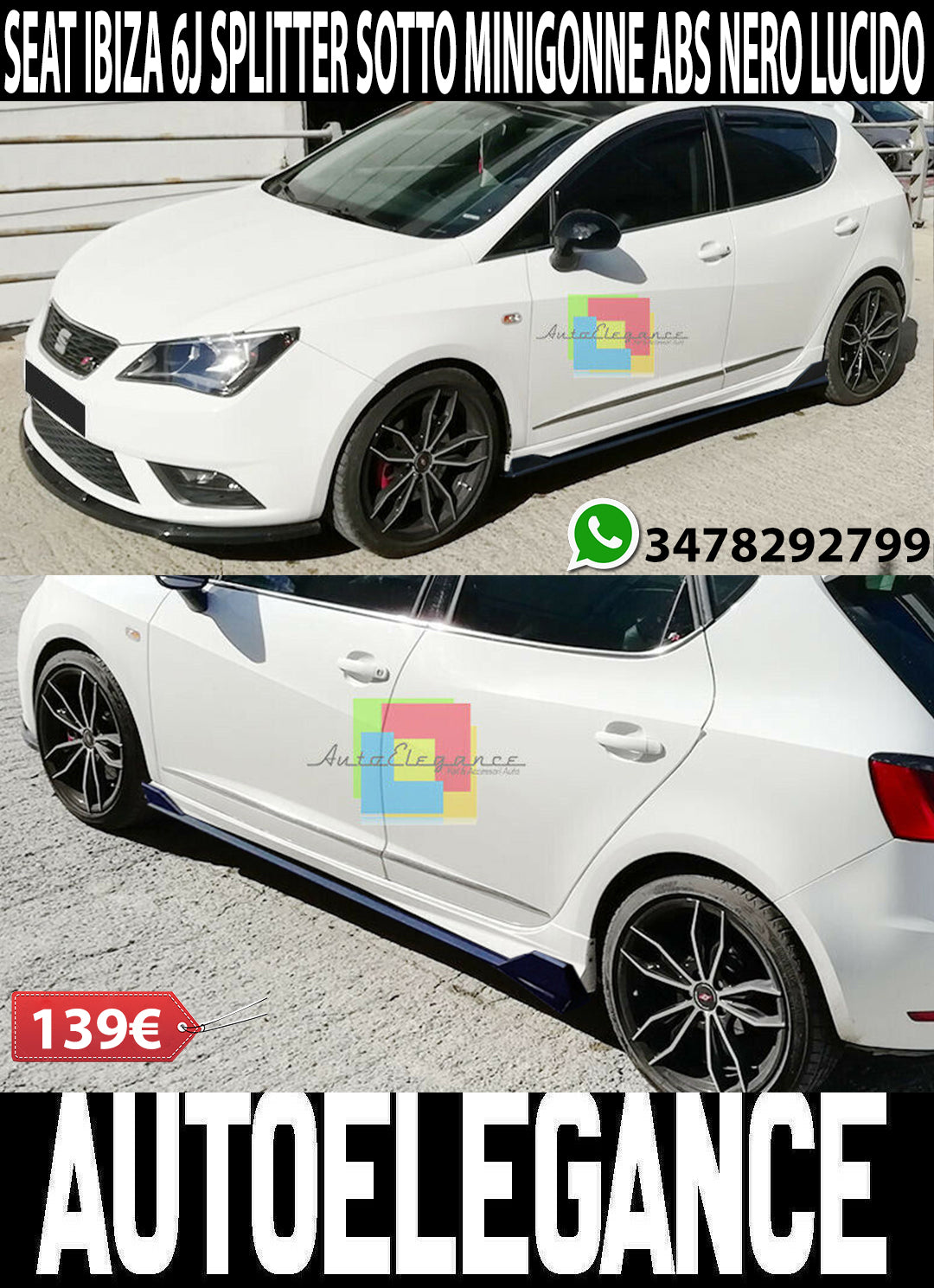 SEAT IBIZA 6J SPOILER FR SPOILER LATERALI SOTTO MINIGONNA ABS NERO SPLITTER