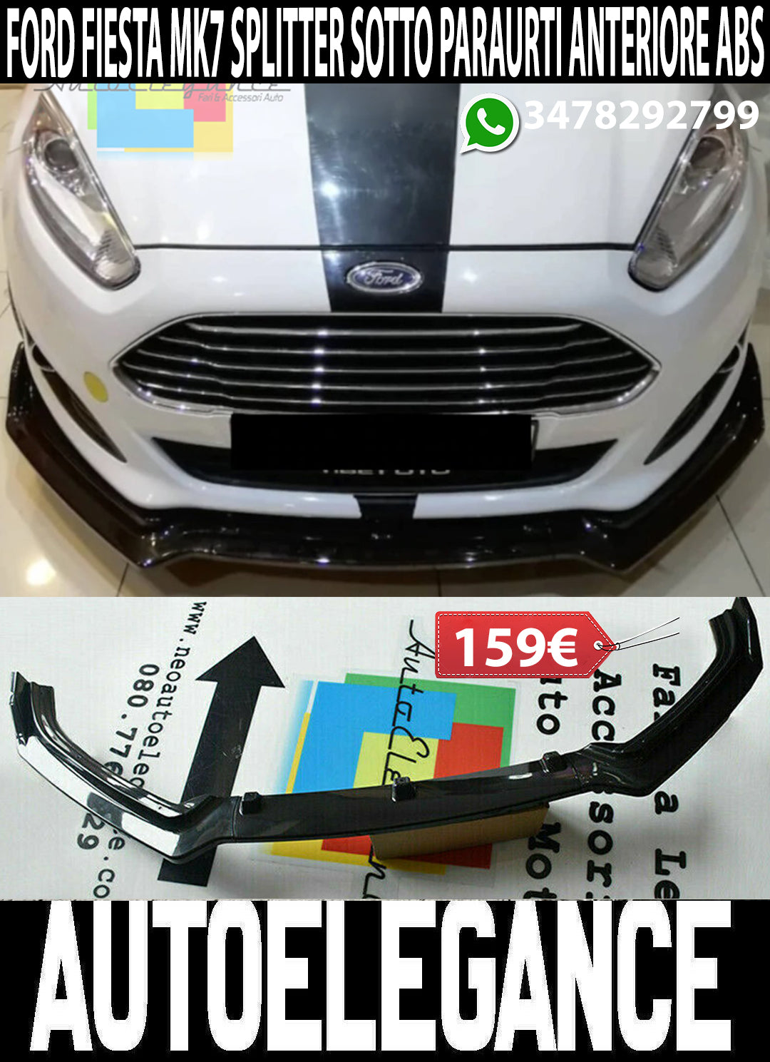 SPLITTER SPOILER UNDER FRONT BUMPER FORD FIESTA MK7 2012-2017 BLACK ABS