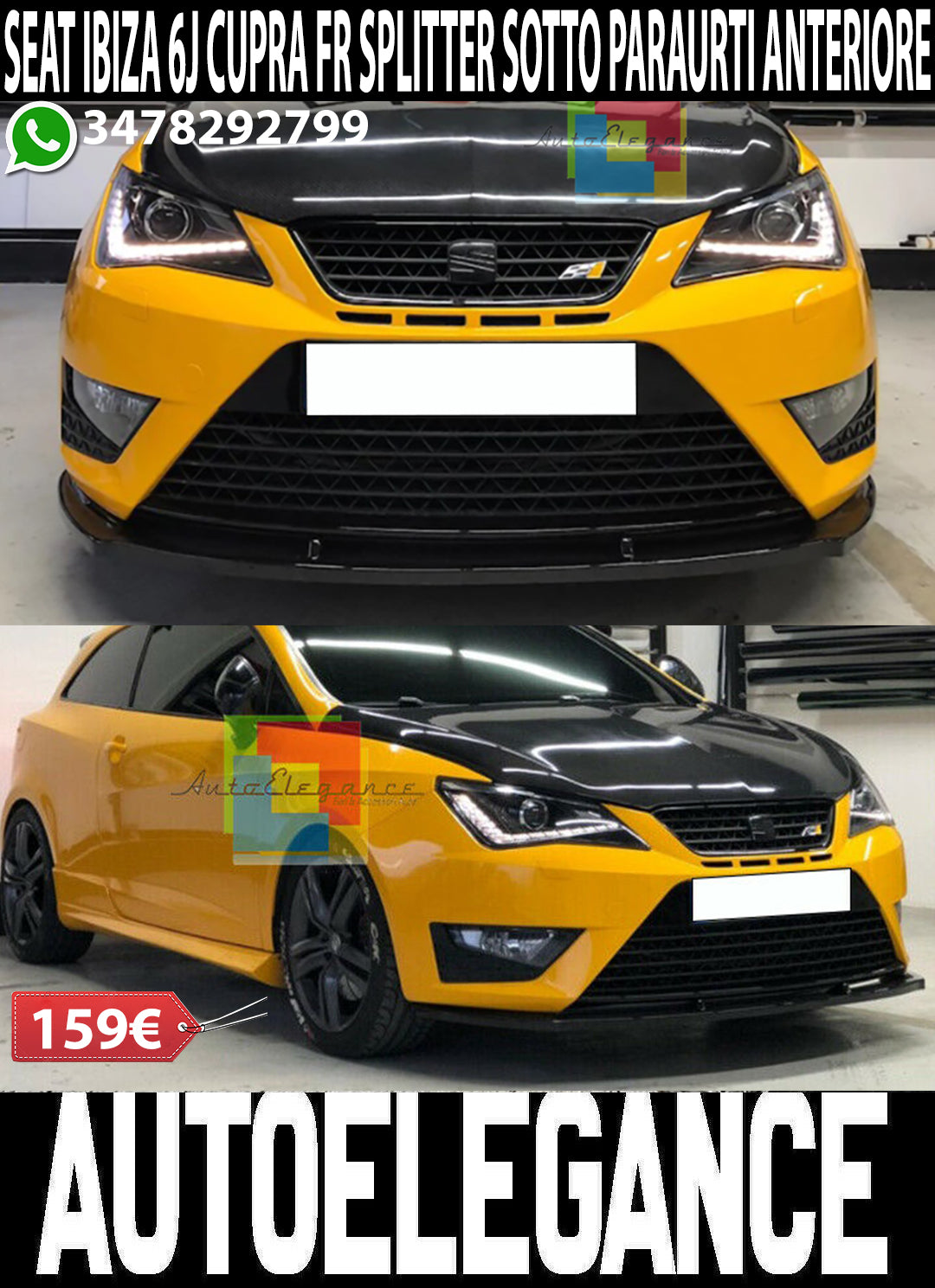 SEAT IBIZA 6J CUPRA FR 2008-2017 FRONT BUMPER SPLITTER BLACK ABS