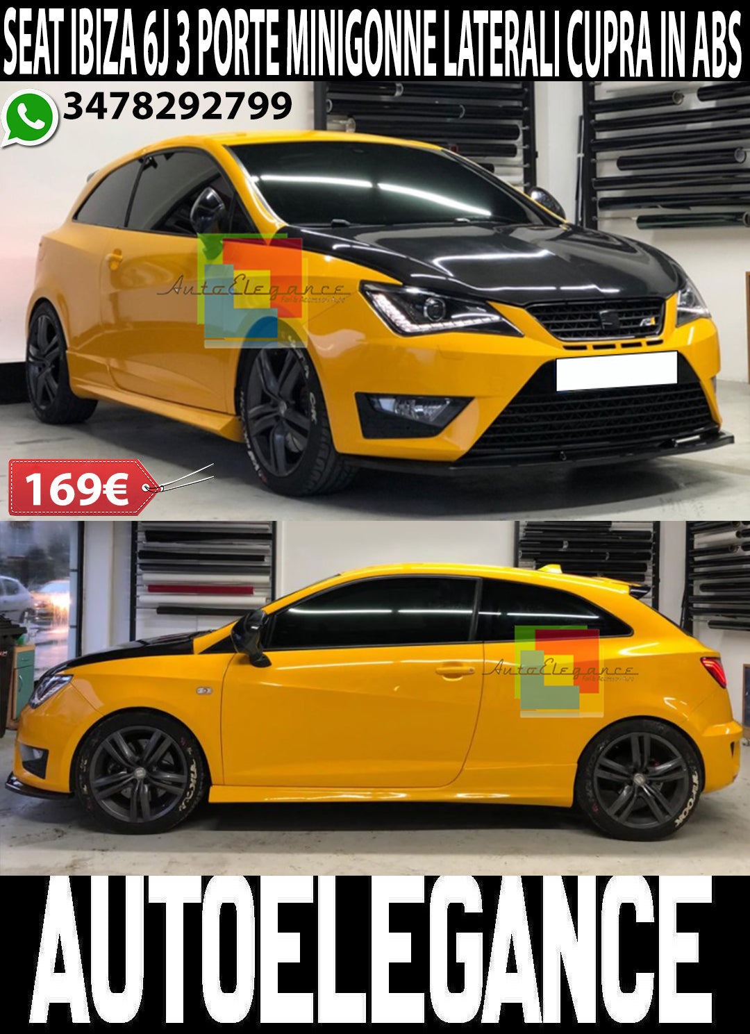 SEAT IBIZA 6J SC 2008-2016 3 DOORS SIDE SKIRTS UNDER DOOR ABS CUPRA
