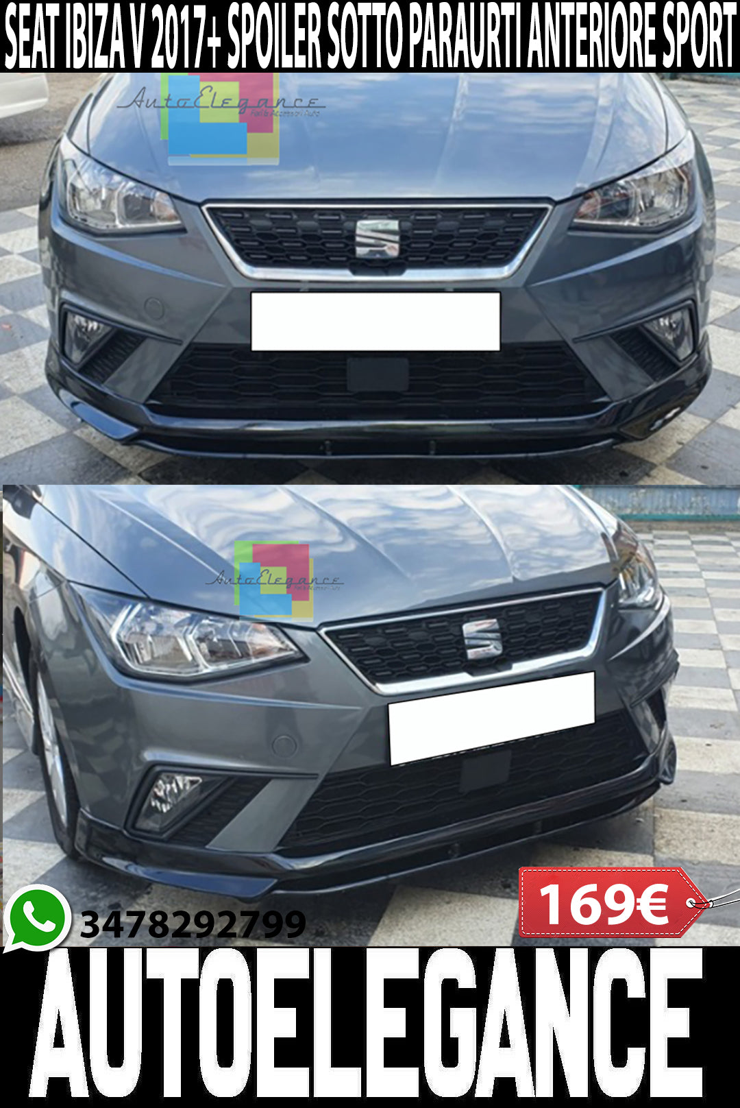 SOTTO PARAURTI ANTERIORE SEAT IBIZA 6F 2017+ 5 PORTE SPLITTER ABS LOOK SPORTIVO