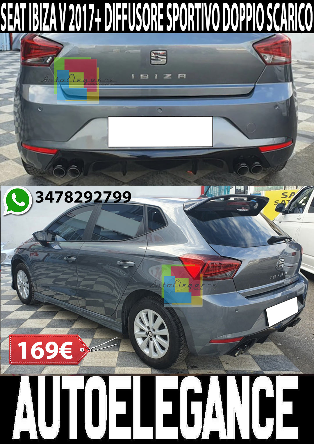 SEAT IBIZA 6F 2017+ DIFFUSORE POSTERIORE FR LOOK NERO DOPPIO SCARICO