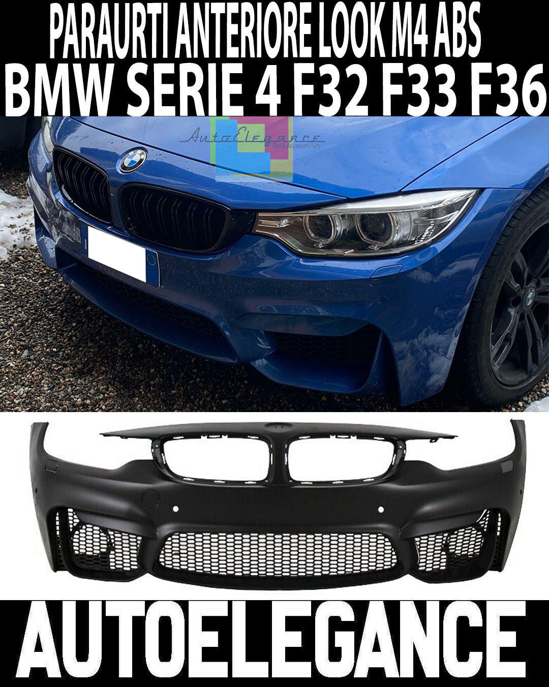 BMW SERIE 4 F32 F33 F36 2013-2017 PARAURTI ANTERIORE COMPLETO LOOK M4 ABS AUTOELEGANCERICAMBI