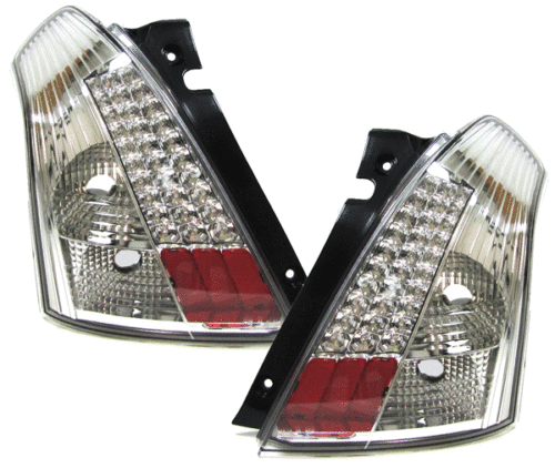 SUZUKI SWIFT III 2005-2010 CHROME / CLEAR REAR LIGHTS LED TAIL LIGHTS