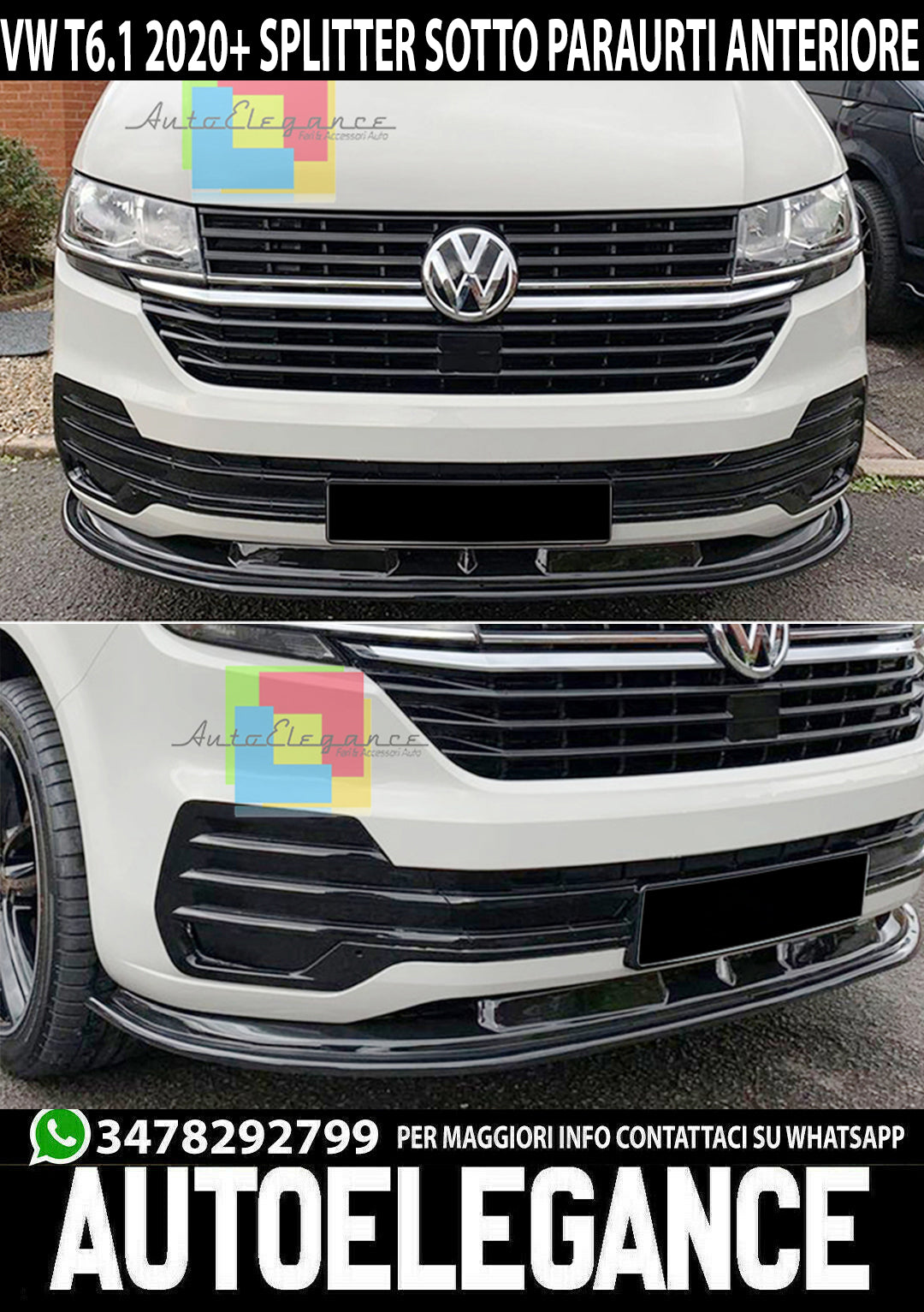 SPLITTER VW TRANSPORTER T6.1 2020+ UNDER FRONT BUMPER ABS GLOSSY BLACK BLADE