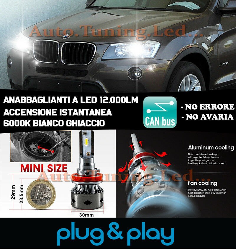 LAMPADE ANABBAGLIANTI LED BMW X3 F25 ISTANTANEO NO AVARIA 12.000LM