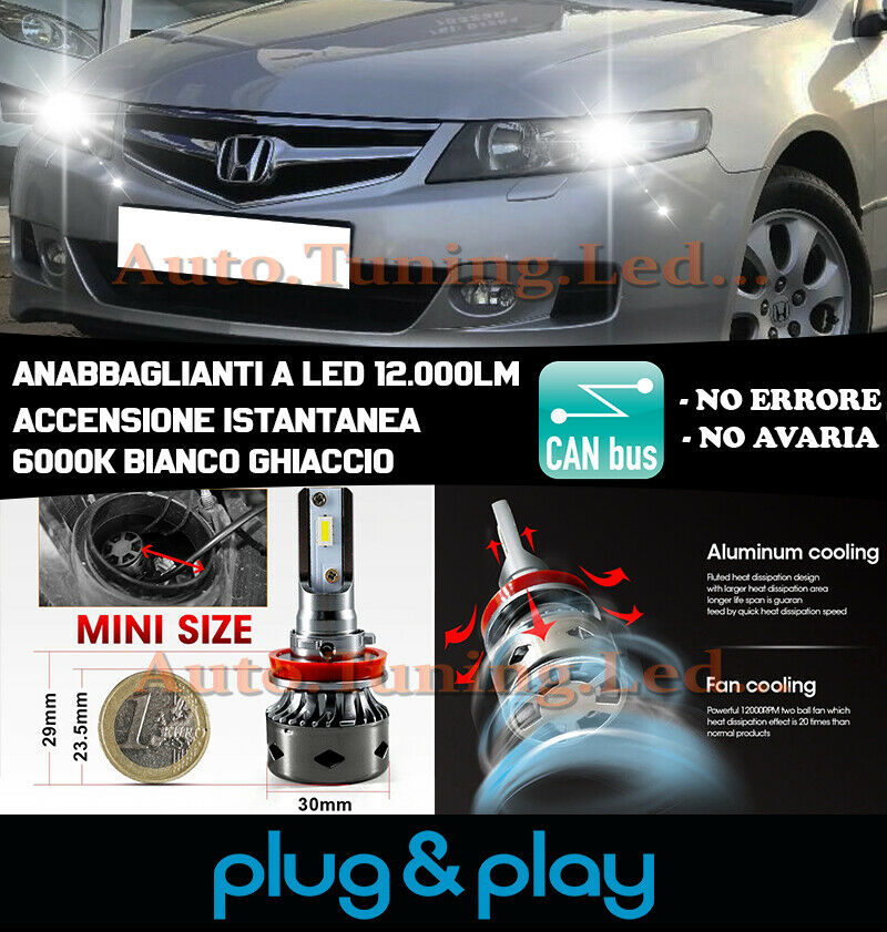 LED LOW BEAM HEADLIGHTS HONDA ACCORD 7 INSTANT NO FAILURE 12.000LM