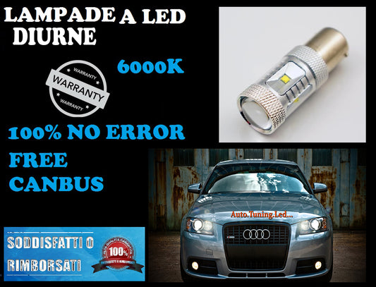 LAMPADA POSIZIONE DIURNA A4 B7 A6 4F A3 8P LED P21W BA15S CANBUS 6000K NO ERROR